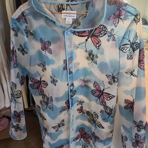 Nordstrom Sheer Butterfly Jacket - Blue and Pink